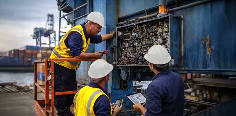 Crane technicians at the Port of Ashdod